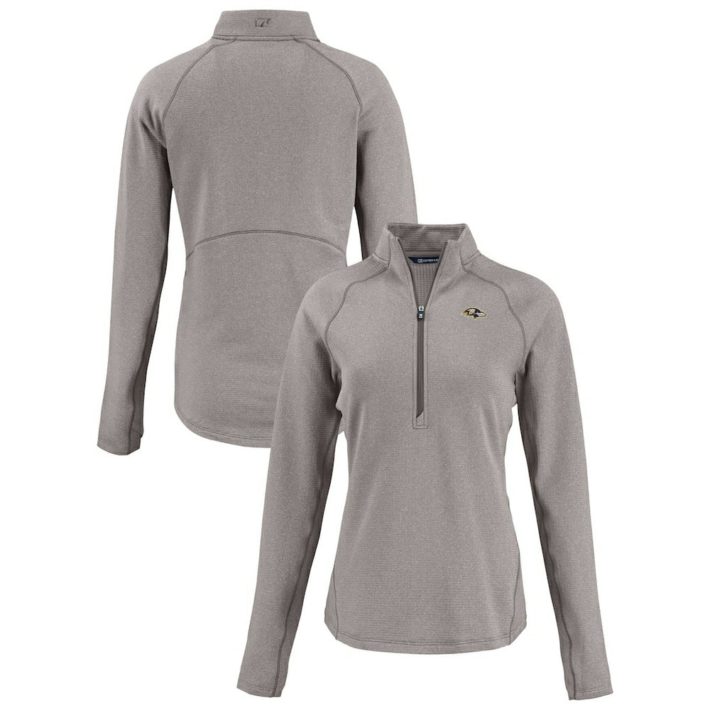 Baltimore Ravens Cutter & Buck Women's Peshastin Eco Fleece Recycled Tri-Blend Raglan Half-Zip Jacket Heather Gray | NFL