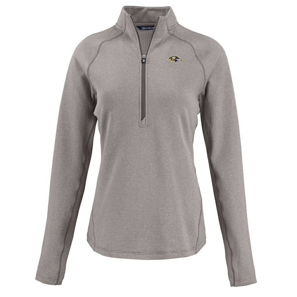 Baltimore Ravens Cutter & Buck Women's Peshastin Eco Fleece Recycled Tri-Blend Raglan Half-Zip Jacket Heather Gray | NFL