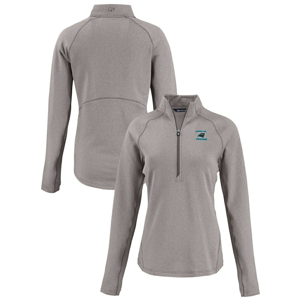 Carolina Panthers Cutter & Buck Women's Peshastin Eco Fleece Recycled Tri-Blend Raglan Half-Zip Jacket Heather Gray | NFL