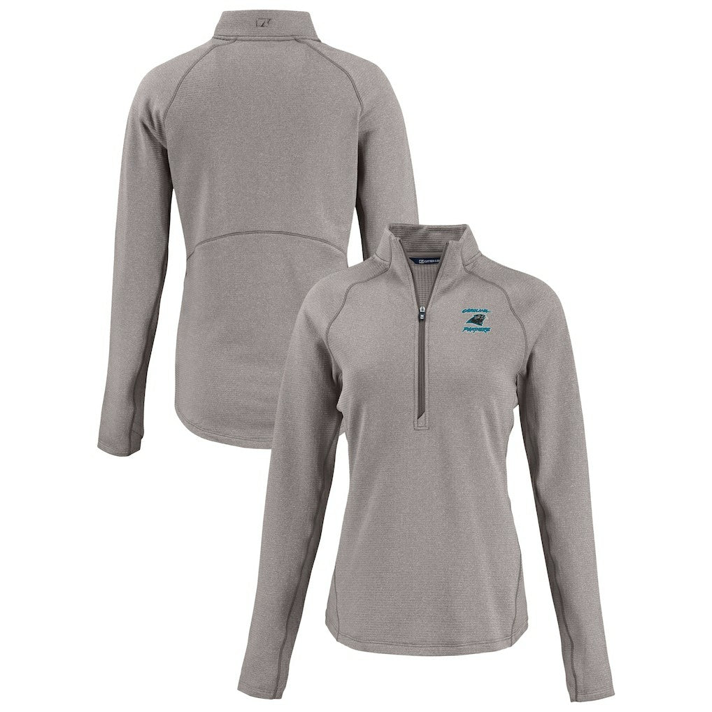 Carolina Panthers Cutter & Buck Women's Peshastin Eco Fleece Recycled Tri-Blend Raglan Half-Zip Jacket Heather Gray | NFL