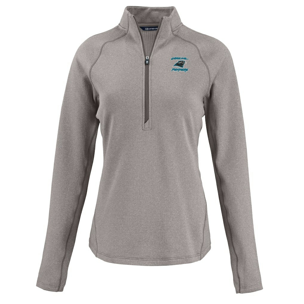 Carolina Panthers Cutter & Buck Women's Peshastin Eco Fleece Recycled Tri-Blend Raglan Half-Zip Jacket Heather Gray | NFL