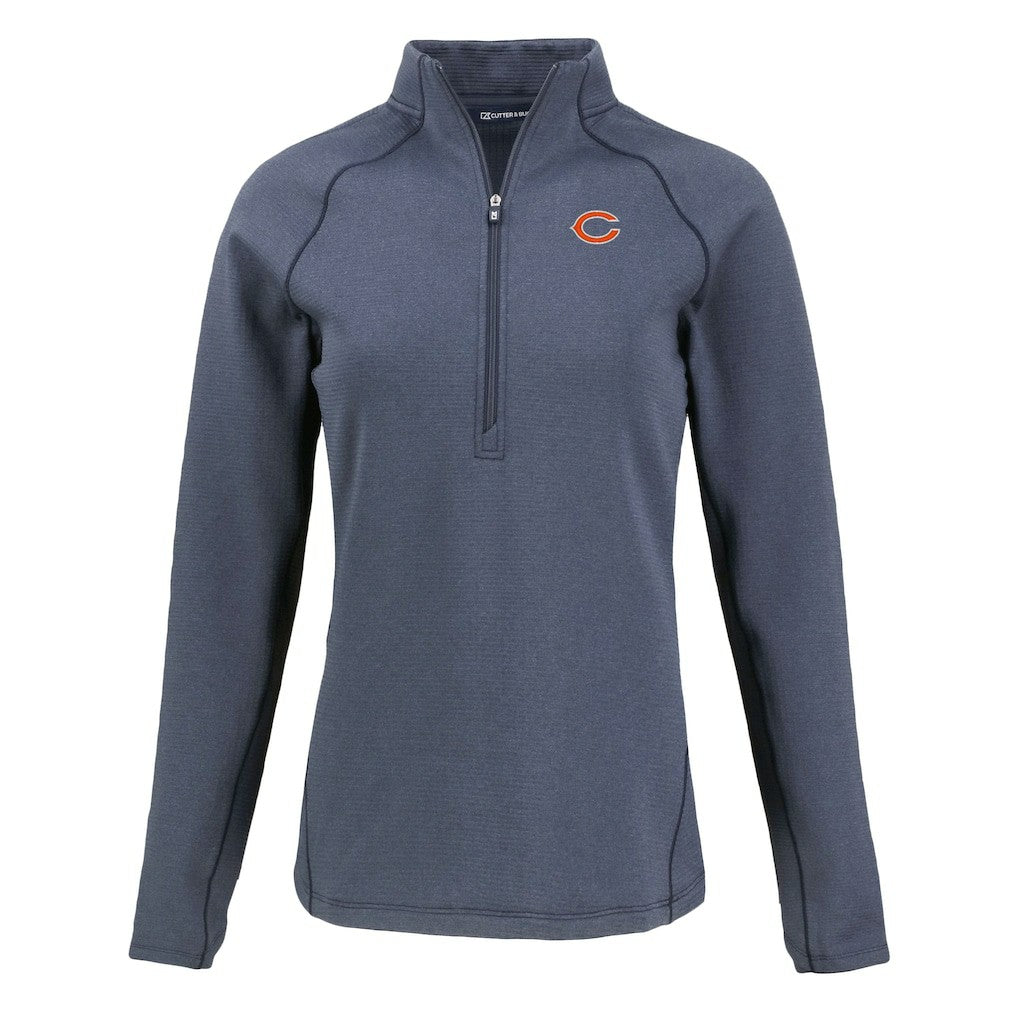 Chicago Bears Cutter & Buck Women's Peshastin Eco Fleece Recycled Tri-Blend Raglan Half-Zip Jacket Heather Navy | NFL