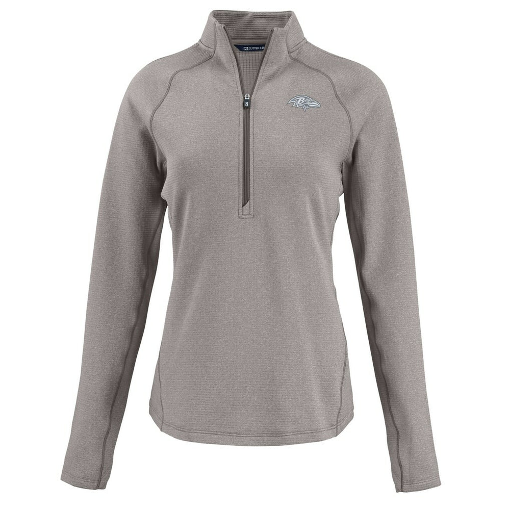 Baltimore Ravens Cutter & Buck Women's Peshastin Eco Fleece Recycled Tri-Blend Raglan Half-Zip Jacket Heather Gray | NFL