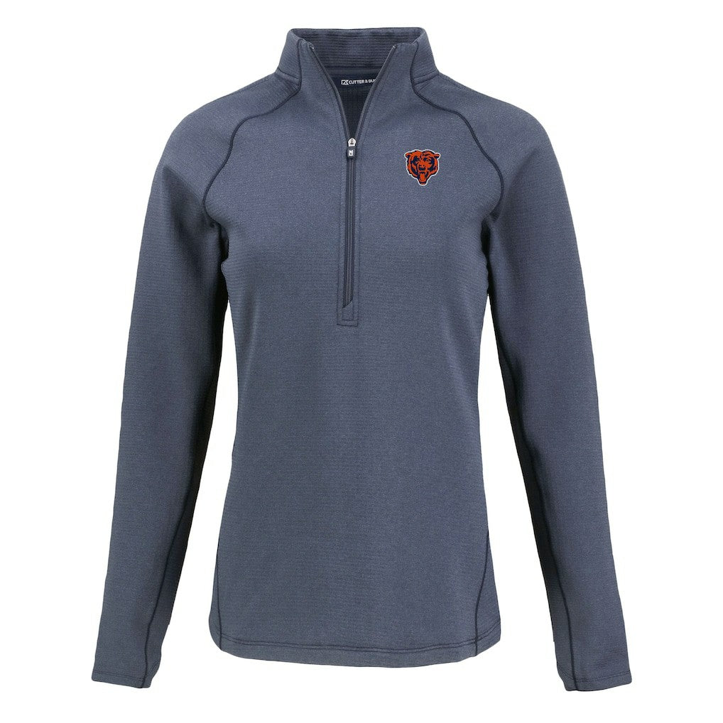 Chicago Bears Cutter & Buck Women's Peshastin Eco Fleece Recycled Tri-Blend Raglan Half-Zip Jacket Heather Navy | NFL