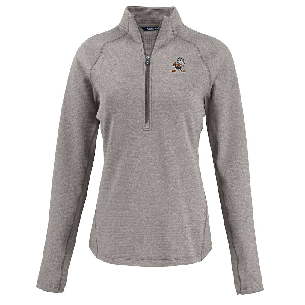 Cleveland Browns Cutter & Buck Women's Peshastin Eco Fleece Recycled Tri-Blend Raglan Half-Zip Jacket Heather Gray | NFL