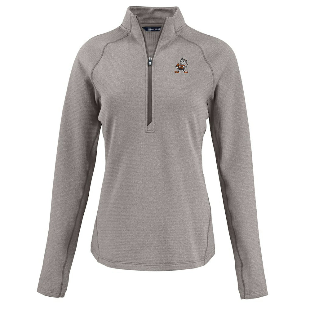 Cleveland Browns Cutter & Buck Women's Peshastin Eco Fleece Recycled Tri-Blend Raglan Half-Zip Jacket Heather Gray | NFL
