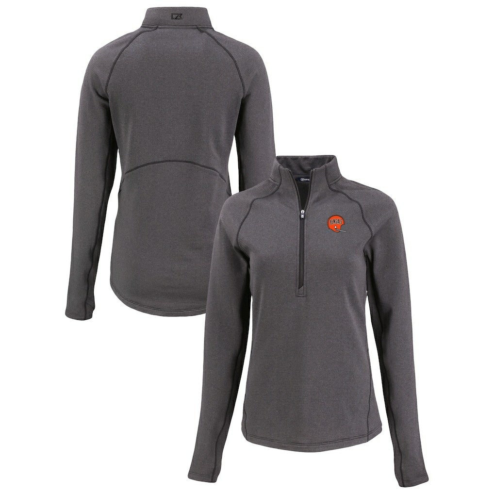 Cincinnati Bengals Cutter & Buck Women's Peshastin Eco Fleece Recycled Tri-Blend Raglan Half-Zip Jacket Heather Black | NFL