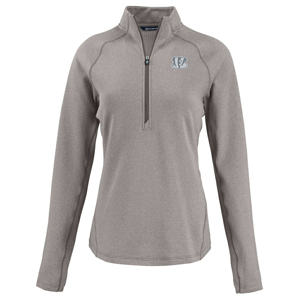 Cincinnati Bengals Cutter & Buck Women's Peshastin Eco Fleece Recycled Tri-Blend Raglan Half-Zip Jacket Heather Gray | NFL