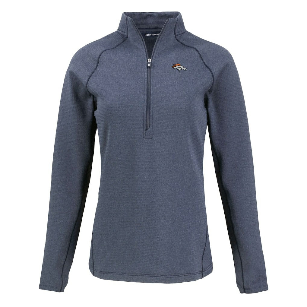 Denver Broncos Cutter & Buck Women's Peshastin Eco Fleece Recycled Tri-Blend Raglan Half-Zip Jacket Heather Navy | NFL