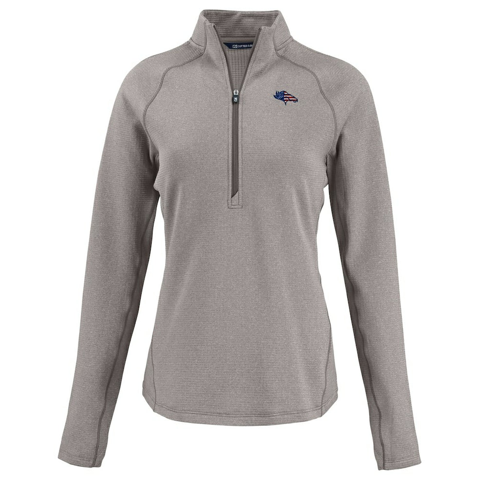 Denver Broncos Cutter & Buck Women's Americana Peshastin Eco Fleece Recycled Tri-Blend Raglan Half-Zip Jacket Heather Gray | NFL