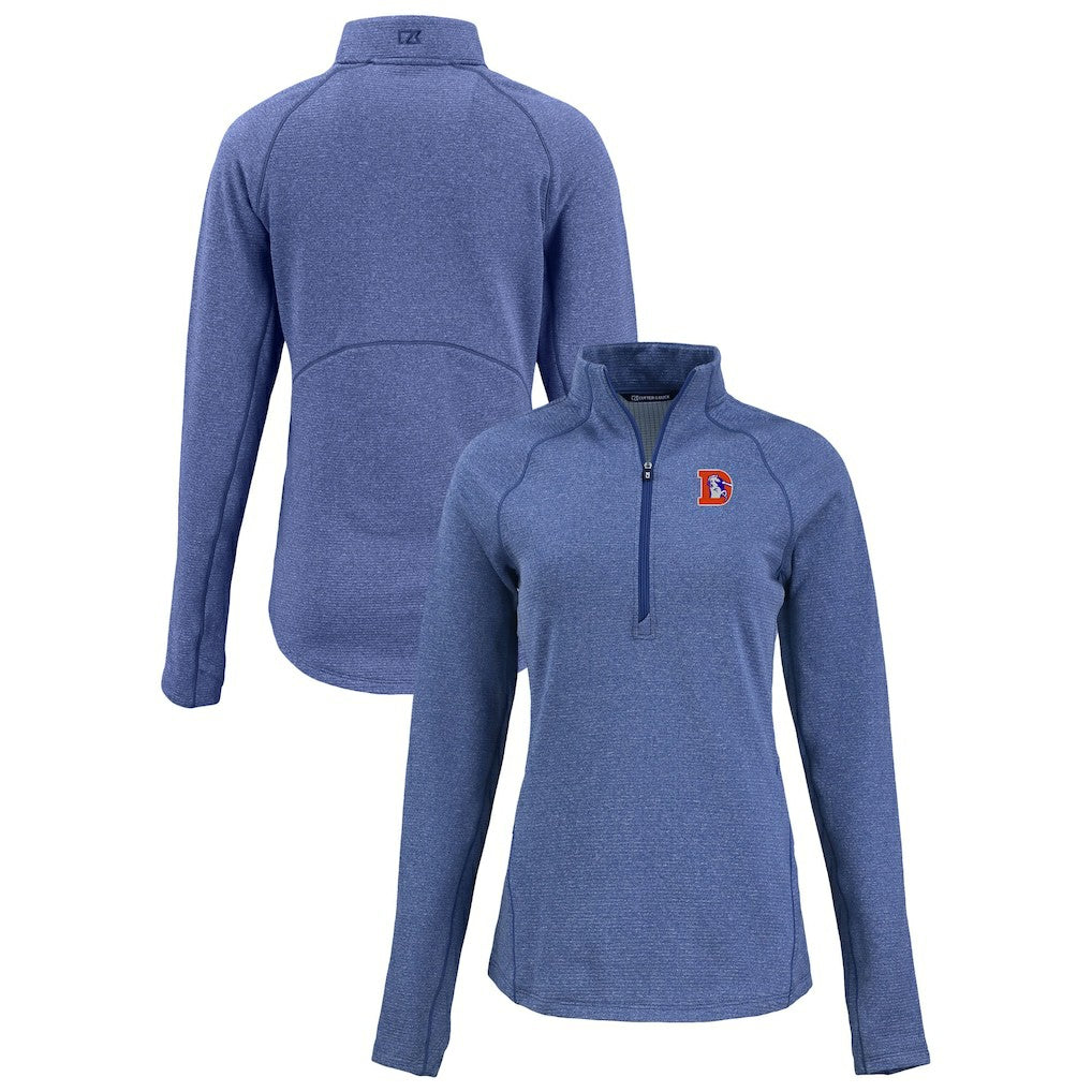 Denver Broncos Cutter & Buck Women's Peshastin Eco Fleece Recycled Tri-Blend Raglan Half-Zip Jacket Heather Royal | NFL