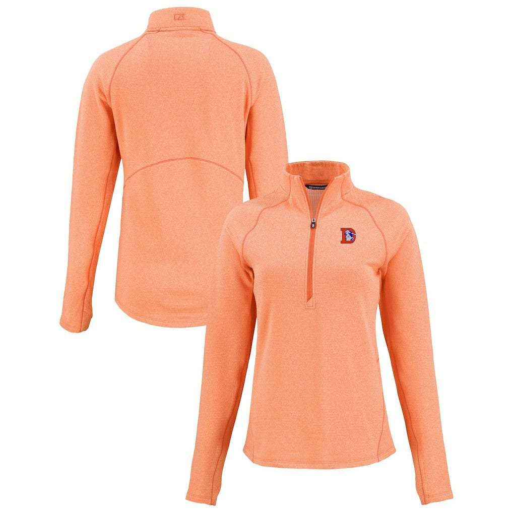 Denver Broncos Cutter & Buck Women's Peshastin Eco Fleece Recycled Tri-Blend Raglan Half-Zip Jacket Heather Orange | NFL