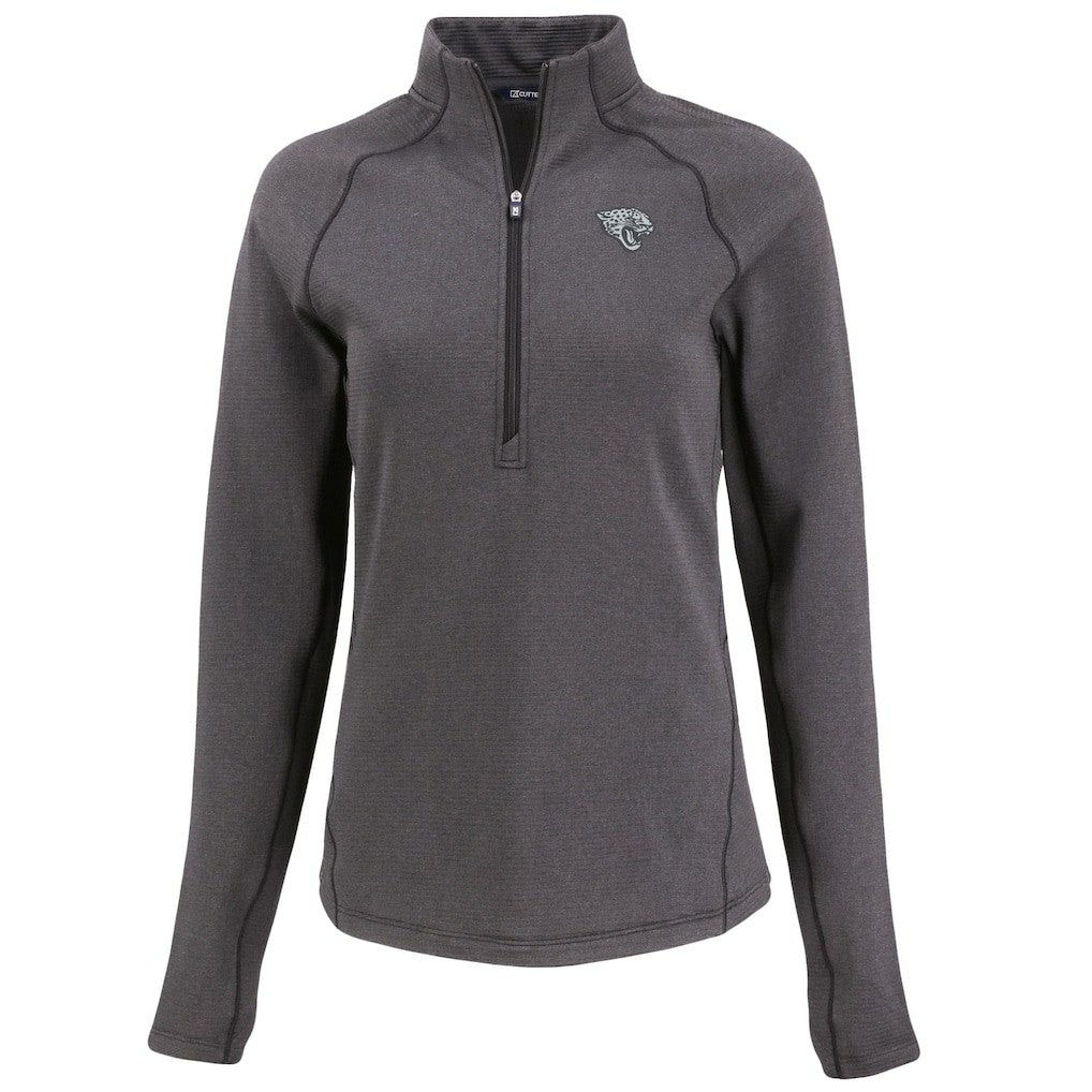 Jacksonville Jaguars Cutter & Buck Women's Peshastin Eco Fleece Recycled Tri-Blend Raglan Half-Zip Jacket Heather Black | NFL