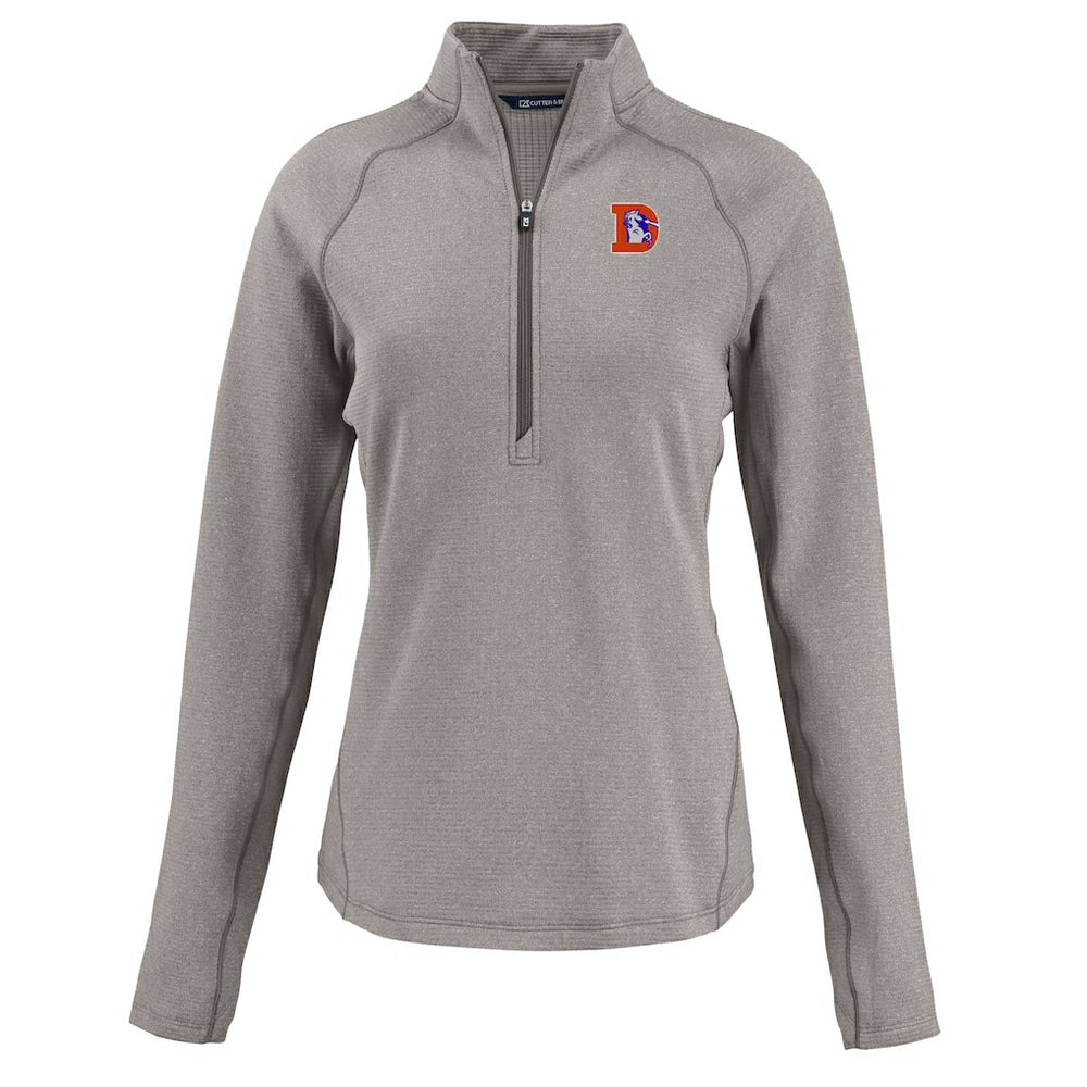 Denver Broncos Cutter & Buck Women's Peshastin Eco Fleece Recycled Tri-Blend Raglan Half-Zip Jacket Heather Gray | NFL