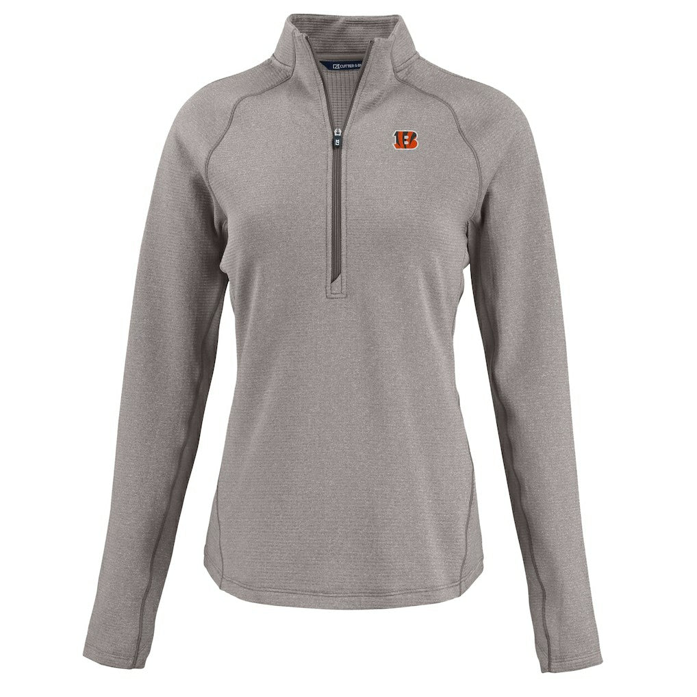 Cincinnati Bengals Cutter & Buck Women's Peshastin Eco Fleece Recycled Tri-Blend Raglan Half-Zip Jacket Heather Gray | NFL