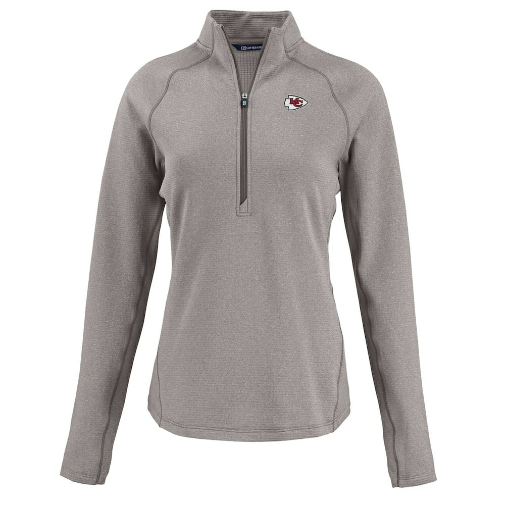 Kansas City Chiefs Cutter & Buck Women's Peshastin Eco Fleece Recycled Tri-Blend Raglan Half-Zip Jacket Heather Gray | NFL