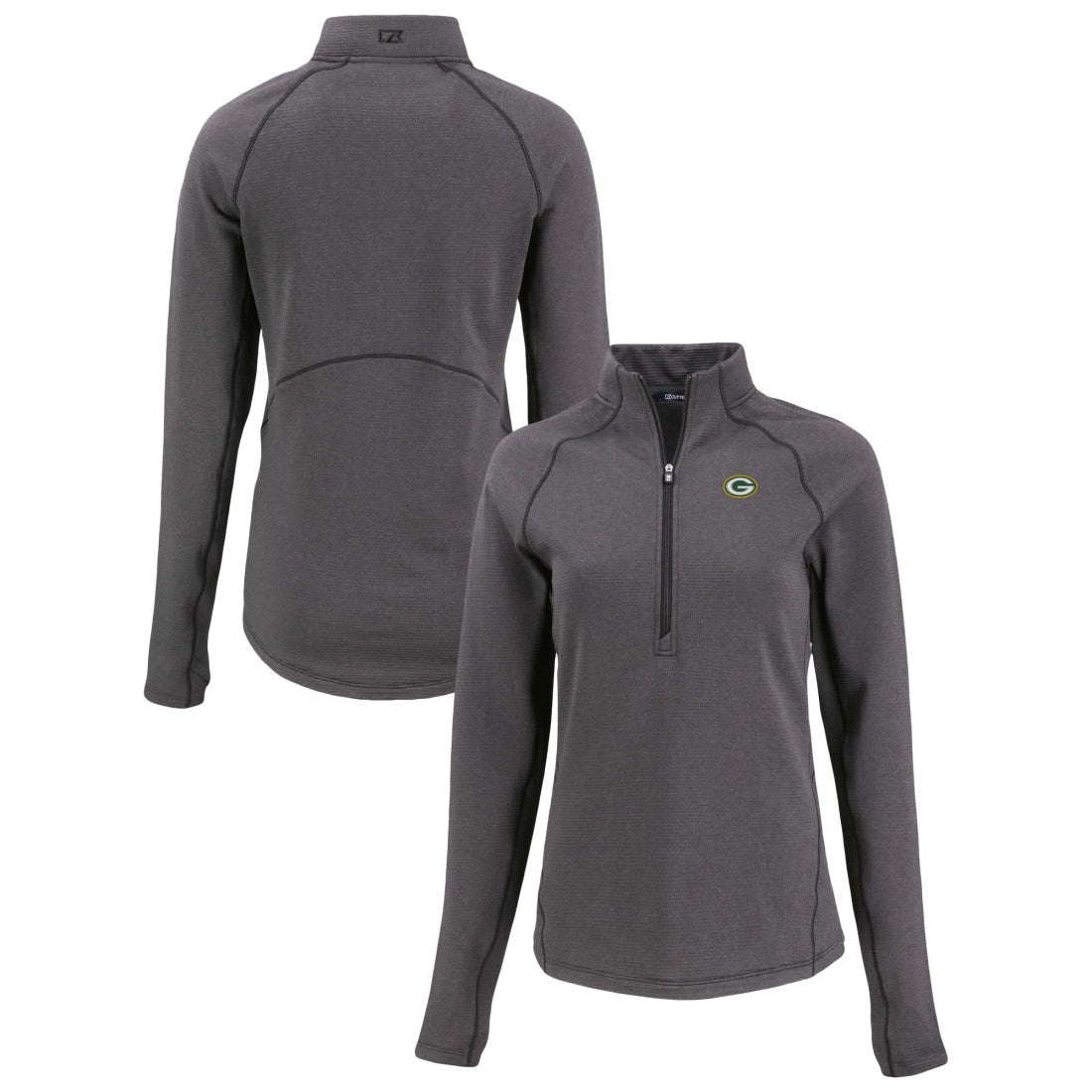 Green Bay Packers Cutter & Buck Women's Peshastin Eco Fleece Recycled Tri-Blend Raglan Half-Zip Jacket Heather Black | NFL