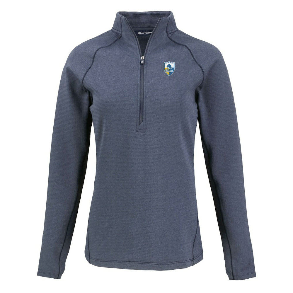 Los Angeles Chargers Cutter & Buck Women's Peshastin Eco Fleece Recycled Tri-Blend Raglan Half-Zip Jacket Heather Navy | NFL