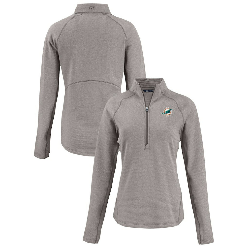 Miami Dolphins Cutter & Buck Women's Peshastin Eco Fleece Recycled Tri-Blend Raglan Half-Zip Jacket Heather Gray | NFL