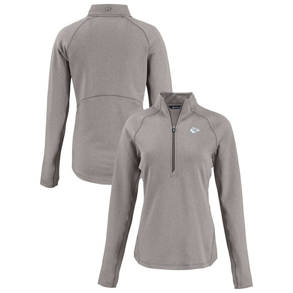 Kansas City Chiefs Cutter & Buck Women's Peshastin Eco Fleece Recycled Tri-Blend Raglan Half-Zip Jacket Heather Gray | NFL