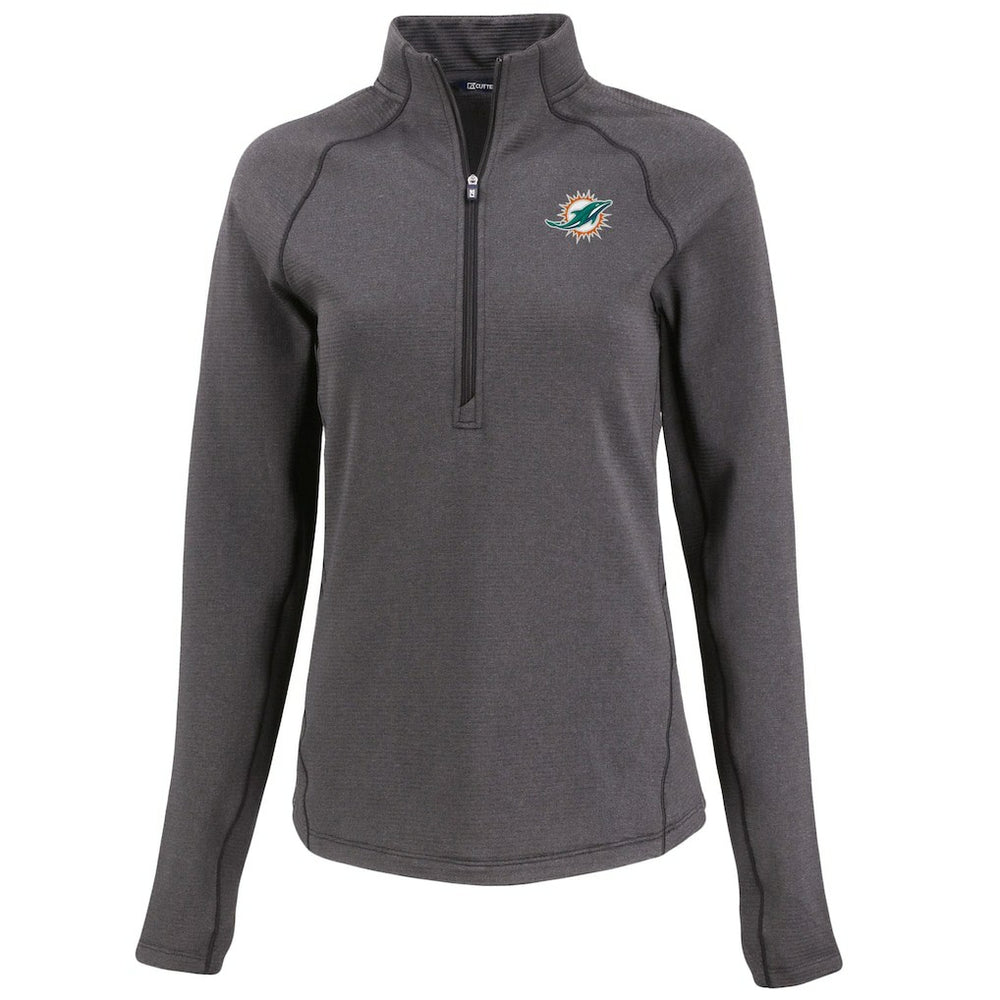 Miami Dolphins Cutter & Buck Women's Peshastin Eco Fleece Recycled Tri-Blend Raglan Half-Zip Jacket Heather Black | NFL