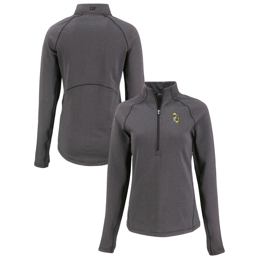 Green Bay Packers Cutter & Buck Women's Peshastin Eco Fleece Recycled Tri-Blend Raglan Half-Zip Jacket Heather Black | NFL