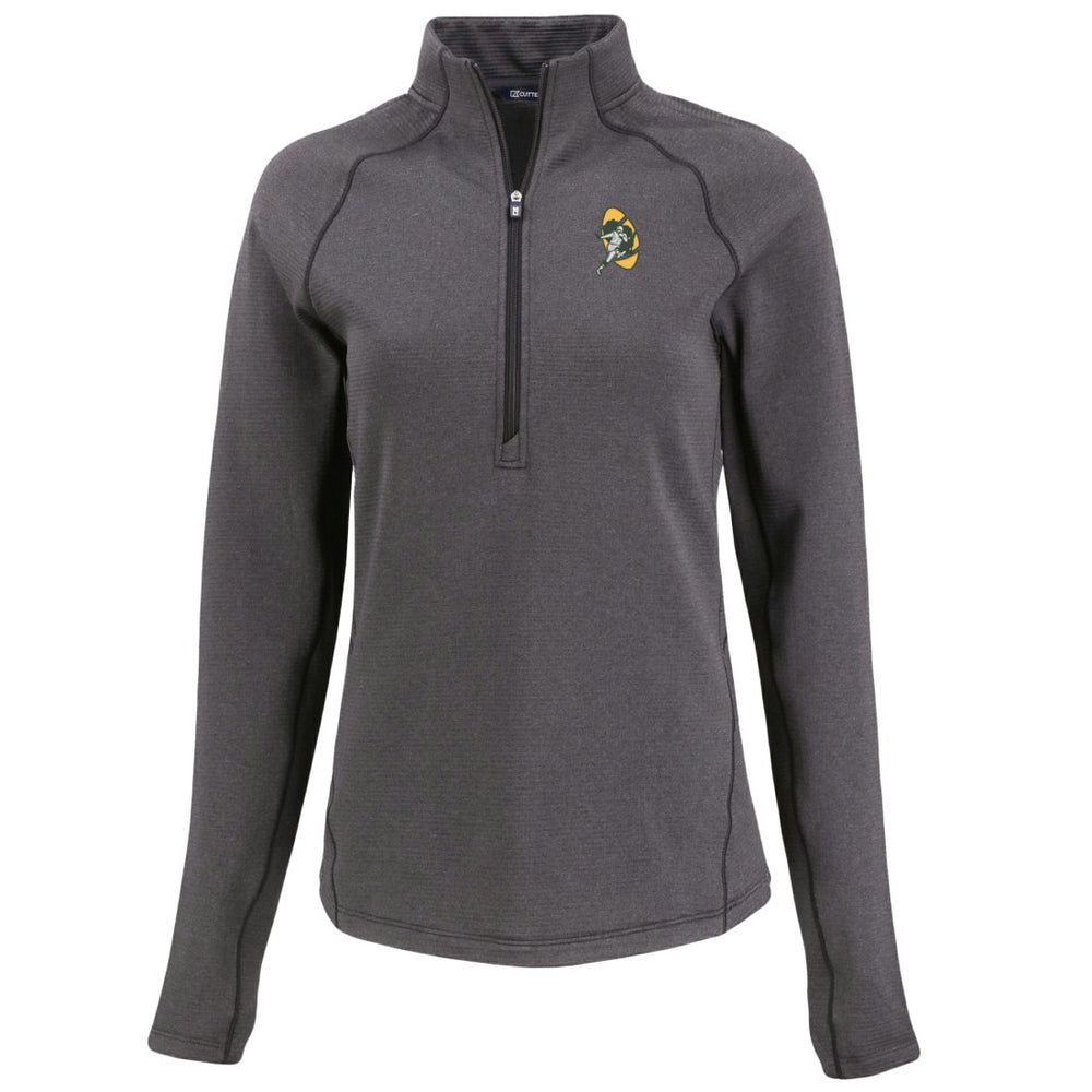 Green Bay Packers Cutter & Buck Women's Peshastin Eco Fleece Recycled Tri-Blend Raglan Half-Zip Jacket Heather Black | NFL