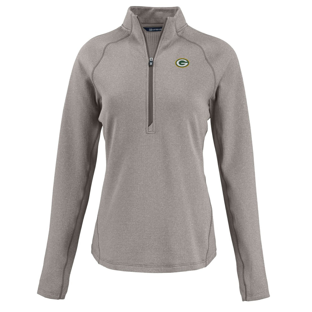 Green Bay Packers Cutter & Buck Women's Peshastin Eco Fleece Recycled Tri-Blend Raglan Half-Zip Jacket Heather Gray | NFL