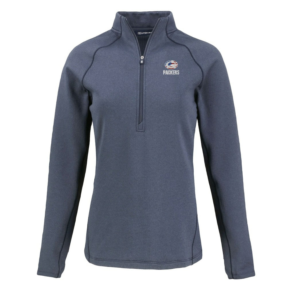 Green Bay Packers Cutter & Buck Women's Americana Peshastin Eco Fleece Recycled Tri-Blend Raglan Half-Zip Jacket Heather Navy | NFL