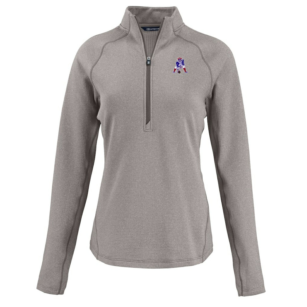 New England Patriots Cutter & Buck Women's Peshastin Eco Fleece Recycled Tri-Blend Raglan Half-Zip Jacket Heather Gray | NFL