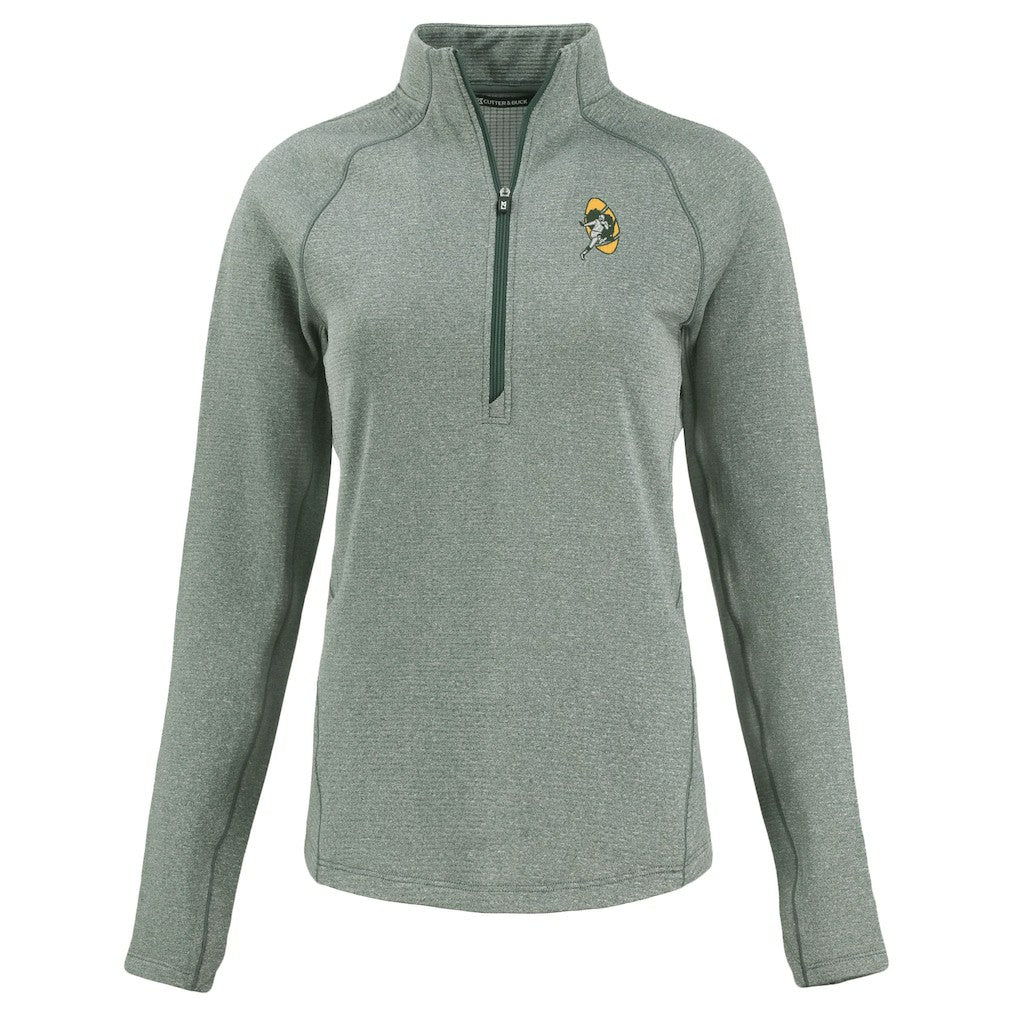 Green Bay Packers Cutter & Buck Women's Peshastin Eco Fleece Recycled Tri-Blend Raglan Half-Zip Jacket Heather Green | NFL
