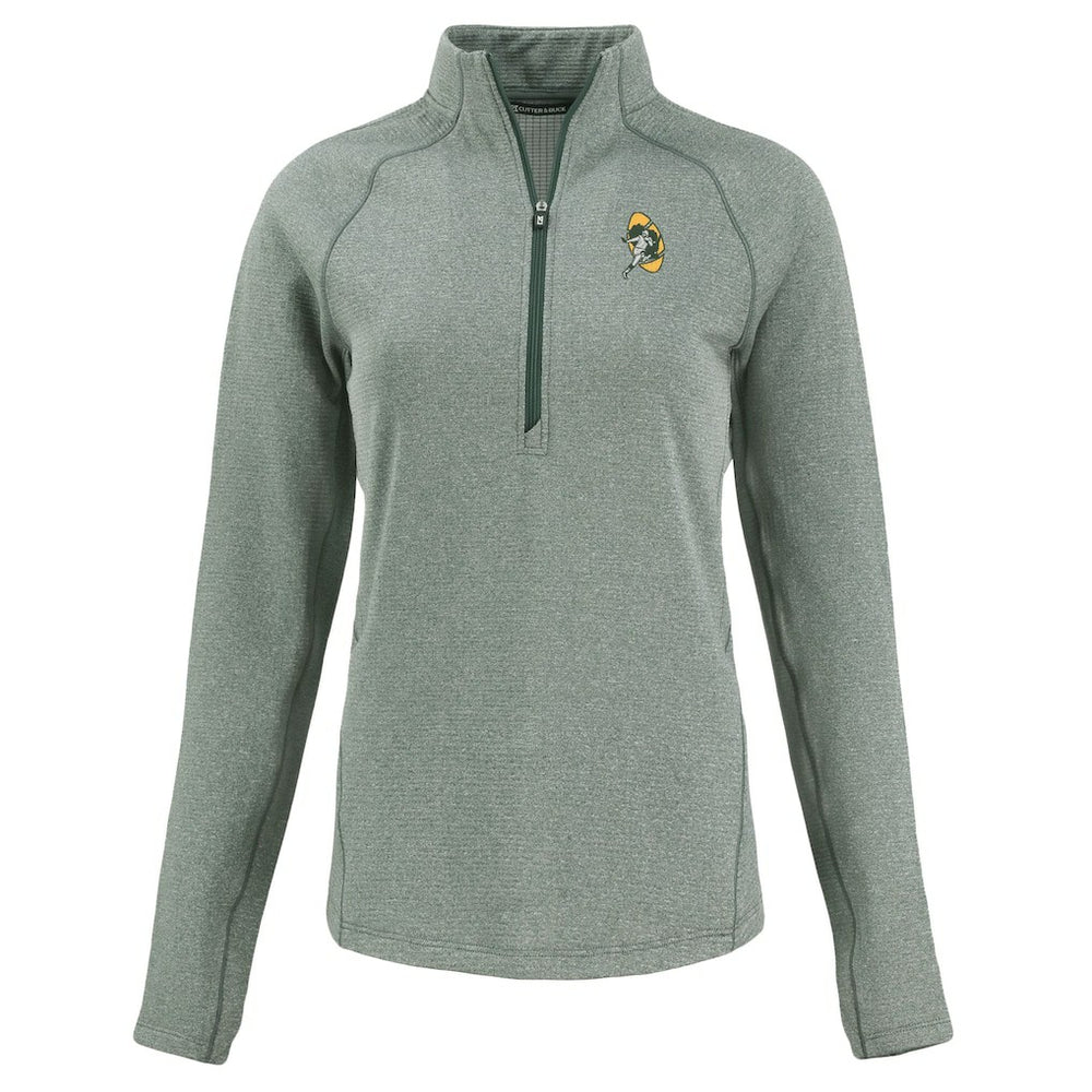Green Bay Packers Cutter & Buck Women's Peshastin Eco Fleece Recycled Tri-Blend Raglan Half-Zip Jacket Heather Green | NFL