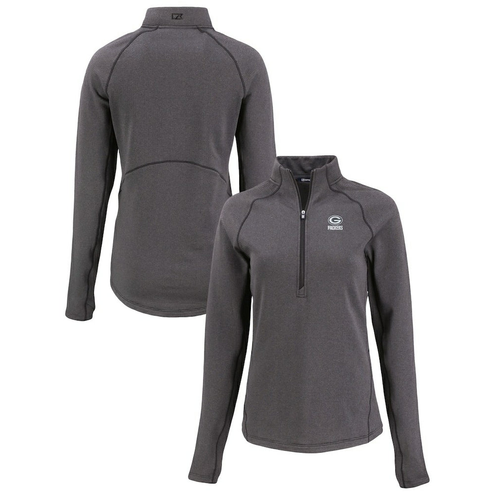 Green Bay Packers Cutter & Buck Women's Peshastin Eco Fleece Recycled Tri-Blend Raglan Half-Zip Jacket Heather Black | NFL