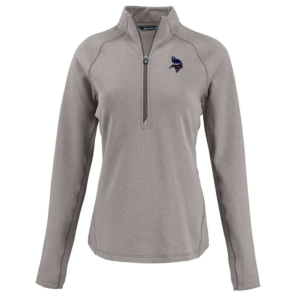 Minnesota Vikings Cutter & Buck Women's Americana Peshastin Eco Fleece Recycled Tri-Blend Raglan Half-Zip Jacket Heather Gray | NFL
