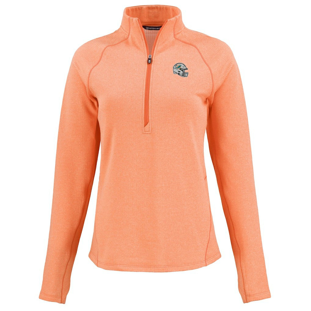 Miami Dolphins Cutter & Buck Women's Peshastin Eco Fleece Recycled Tri-Blend Raglan Half-Zip Jacket Heather Orange | NFL