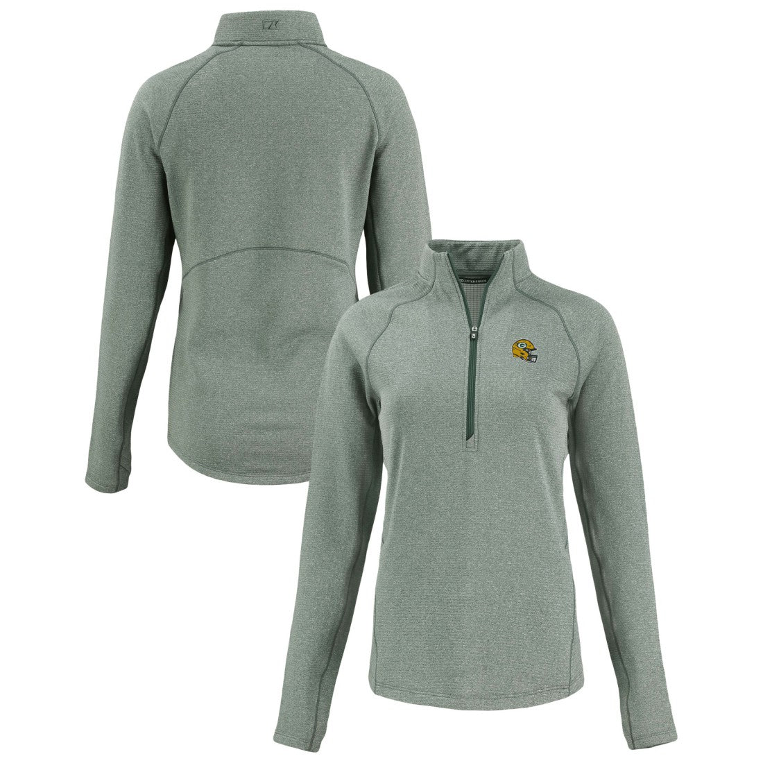 Green Bay Packers Cutter & Buck Women's Peshastin Eco Fleece Recycled Tri-Blend Raglan Half-Zip Jacket Heather Green | NFL