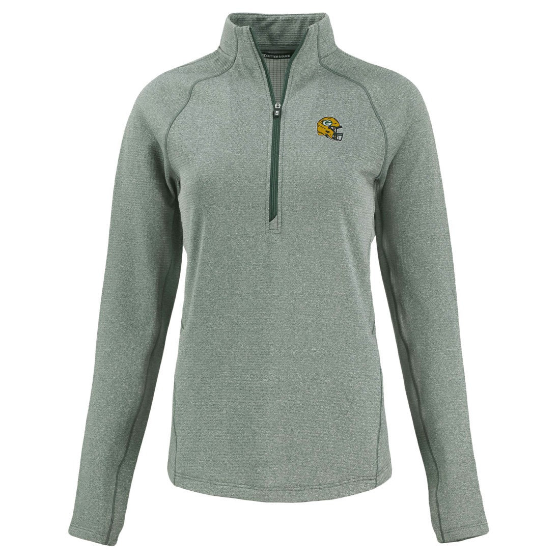 Green Bay Packers Cutter & Buck Women's Peshastin Eco Fleece Recycled Tri-Blend Raglan Half-Zip Jacket Heather Green | NFL