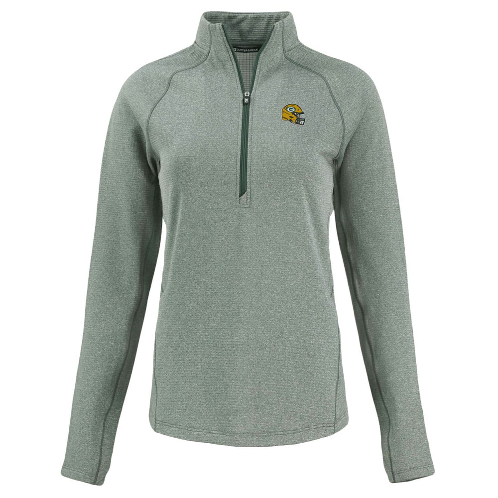 Green Bay Packers Cutter & Buck Women's Peshastin Eco Fleece Recycled Tri-Blend Raglan Half-Zip Jacket Heather Green | NFL