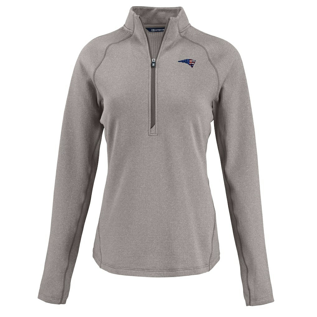 New England Patriots Cutter & Buck Women's Americana Peshastin Eco Fleece Recycled Tri-Blend Raglan Half-Zip Jacket Heather Gray | NFL