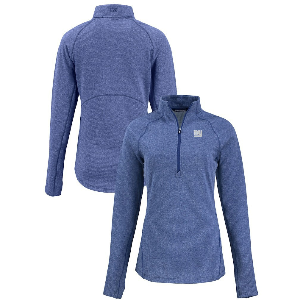 New York Giants Cutter & Buck Women's Peshastin Eco Fleece Recycled Tri-Blend Raglan Half-Zip Jacket Heather Royal | NFL