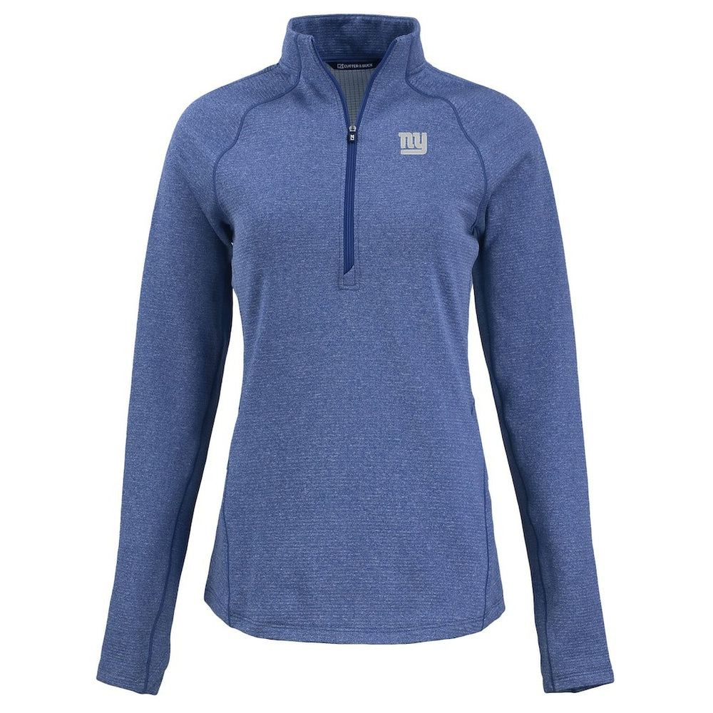 New York Giants Cutter & Buck Women's Peshastin Eco Fleece Recycled Tri-Blend Raglan Half-Zip Jacket Heather Royal | NFL
