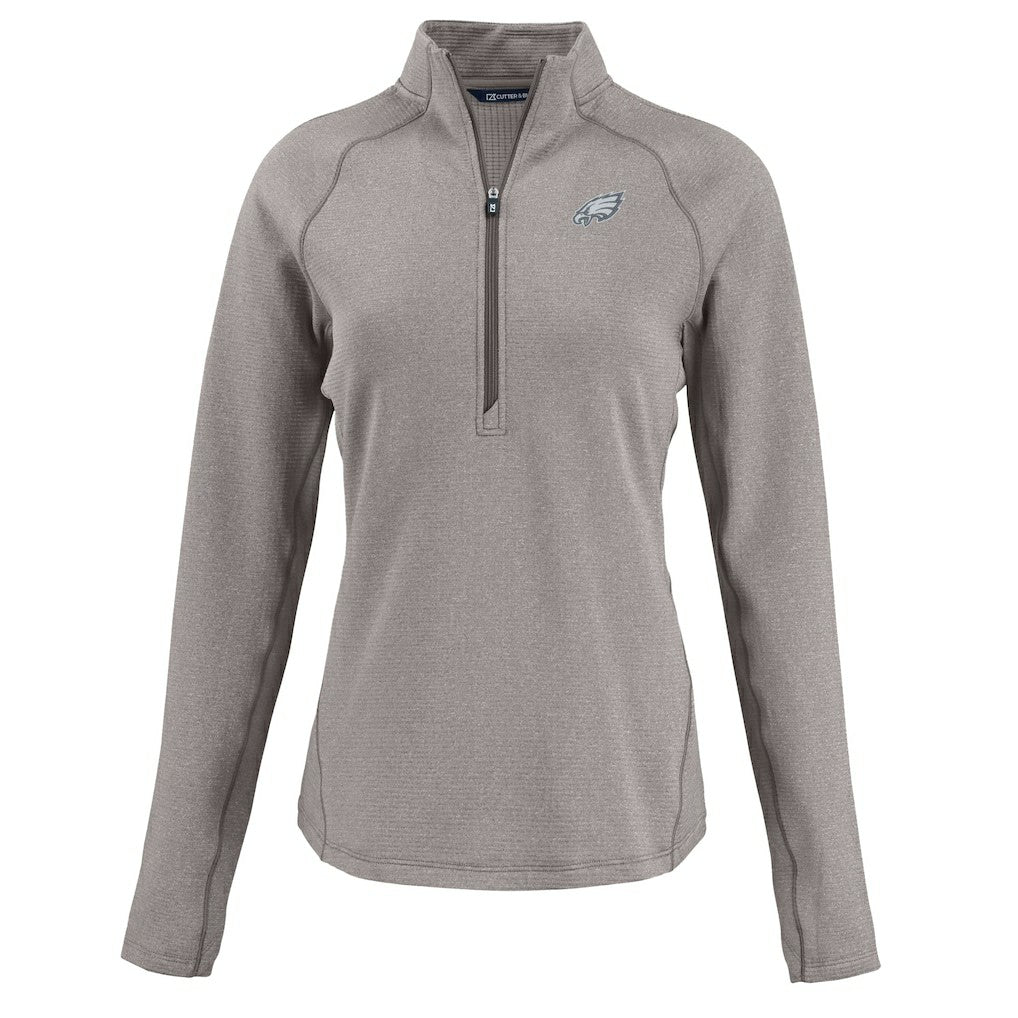 Philadelphia Eagles Cutter & Buck Women's Peshastin Eco Fleece Recycled Tri-Blend Raglan Half-Zip Jacket Heather Gray | NFL