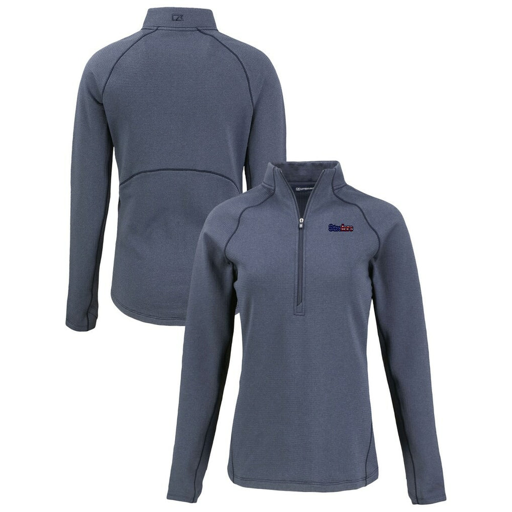 Pittsburgh Steelers Cutter & Buck Women's Americana Peshastin Eco Fleece Recycled Tri-Blend Raglan Half-Zip Jacket Heather Navy | NFL