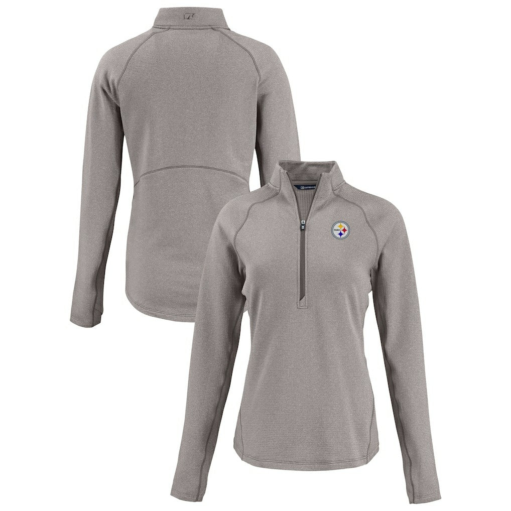 Pittsburgh Steelers Cutter & Buck Women's Peshastin Eco Fleece Recycled Tri-Blend Raglan Half-Zip Jacket Heather Gray | NFL