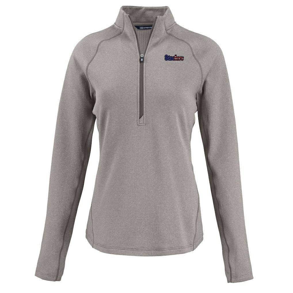 Pittsburgh Steelers Cutter & Buck Women's Americana Peshastin Eco Fleece Recycled Tri-Blend Raglan Half-Zip Jacket Heather Gray | NFL