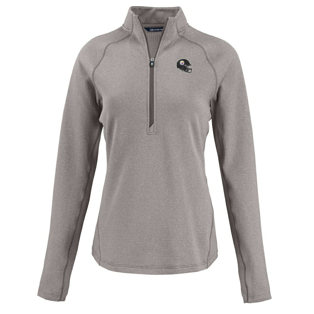 Pittsburgh Steelers Cutter & Buck Women's Peshastin Eco Fleece Recycled Tri-Blend Raglan Half-Zip Jacket Heather Gray | NFL