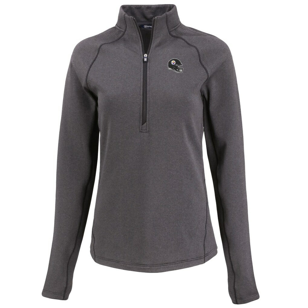 Pittsburgh Steelers Cutter & Buck Women's Peshastin Eco Fleece Recycled Tri-Blend Raglan Half-Zip Jacket Heather Black | NFL