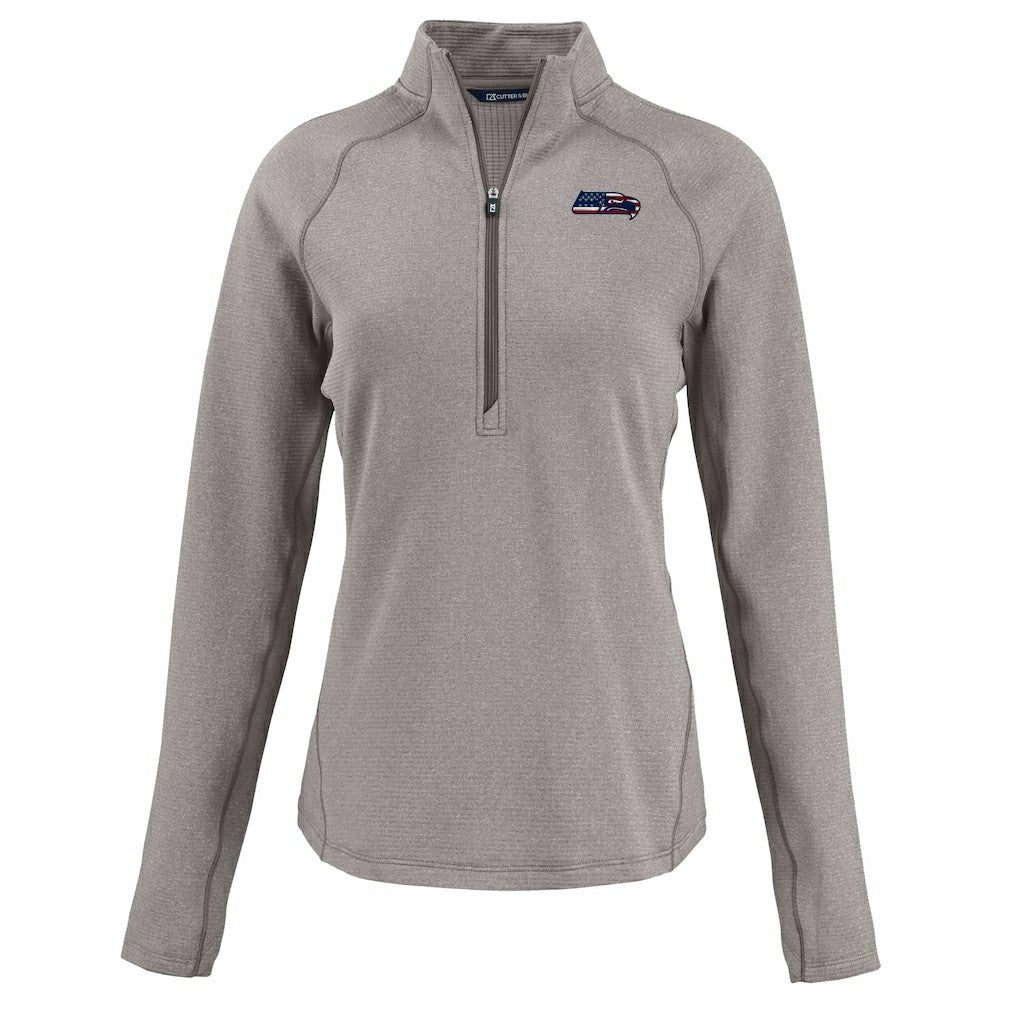 Seattle Seahawks Cutter & Buck Women's Americana Peshastin Eco Fleece Recycled Tri-Blend Raglan Half-Zip Jacket Heather Gray | NFL