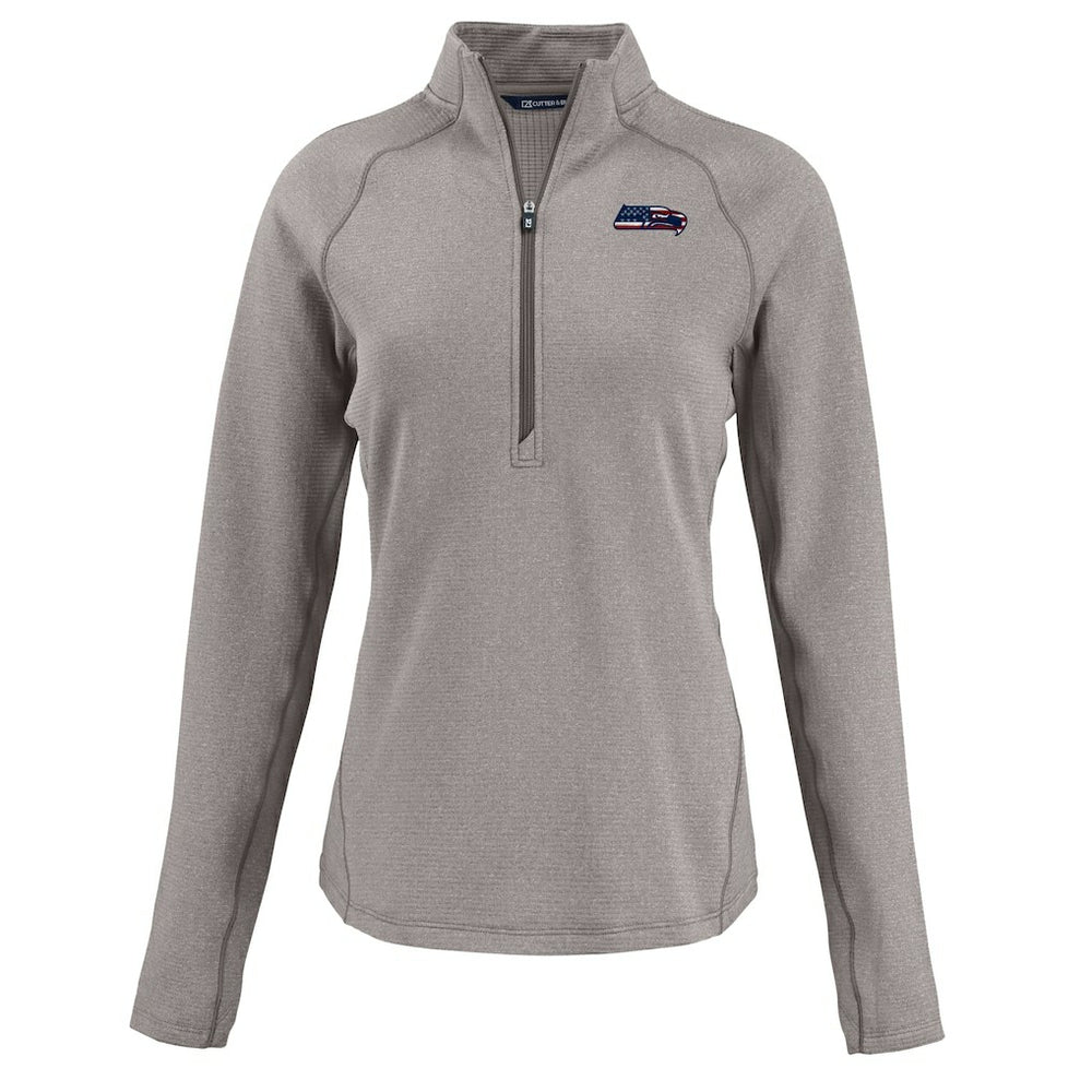 Seattle Seahawks Cutter & Buck Women's Americana Peshastin Eco Fleece Recycled Tri-Blend Raglan Half-Zip Jacket Heather Gray | NFL