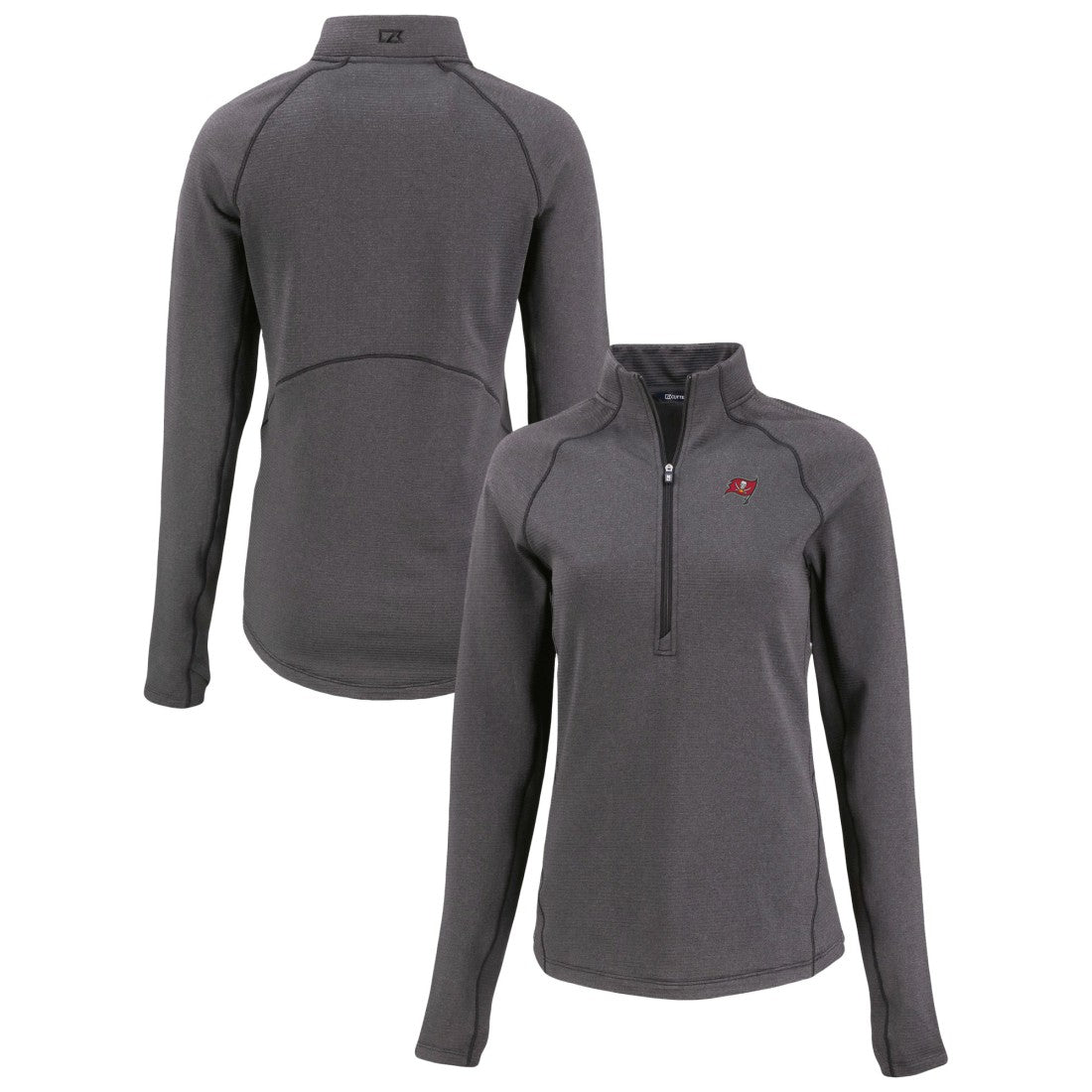 Tampa Bay Buccaneers Cutter & Buck Women's Peshastin Eco Fleece Recycled Tri-Blend Raglan Half-Zip Jacket Heather Black | NFL